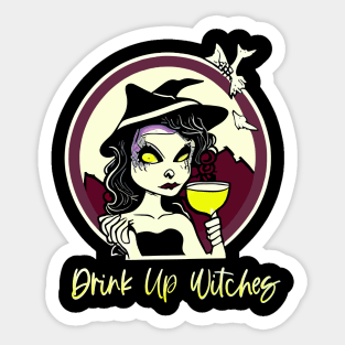 Drink Up Witches Halloween Wine Lover Lime Green Sticker